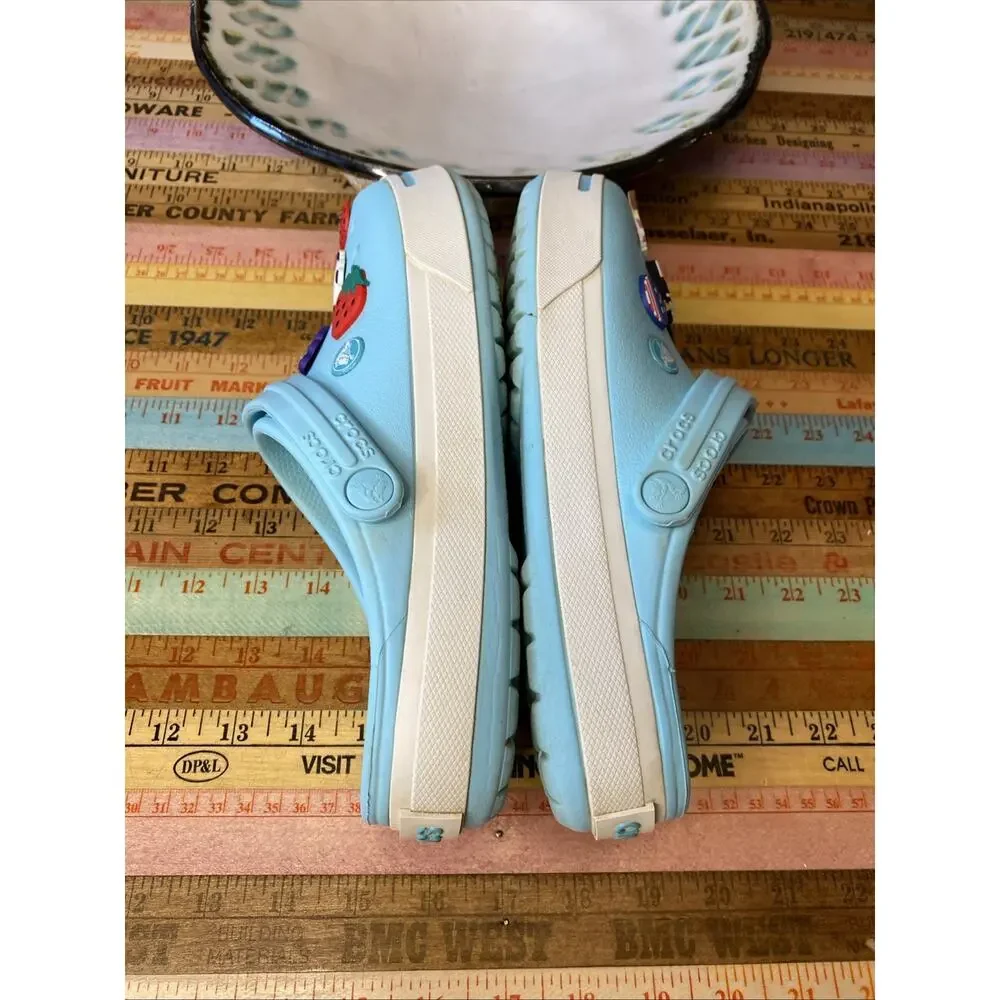 CROCS Crocband II Women's Size 10 Mens 8 Ice Blue White Clog w/ Jibbits